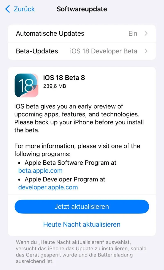 蛟河苹果手机维修分享苹果 iOS / iPadOS 18 开发者预览版 Beta 8 发布 